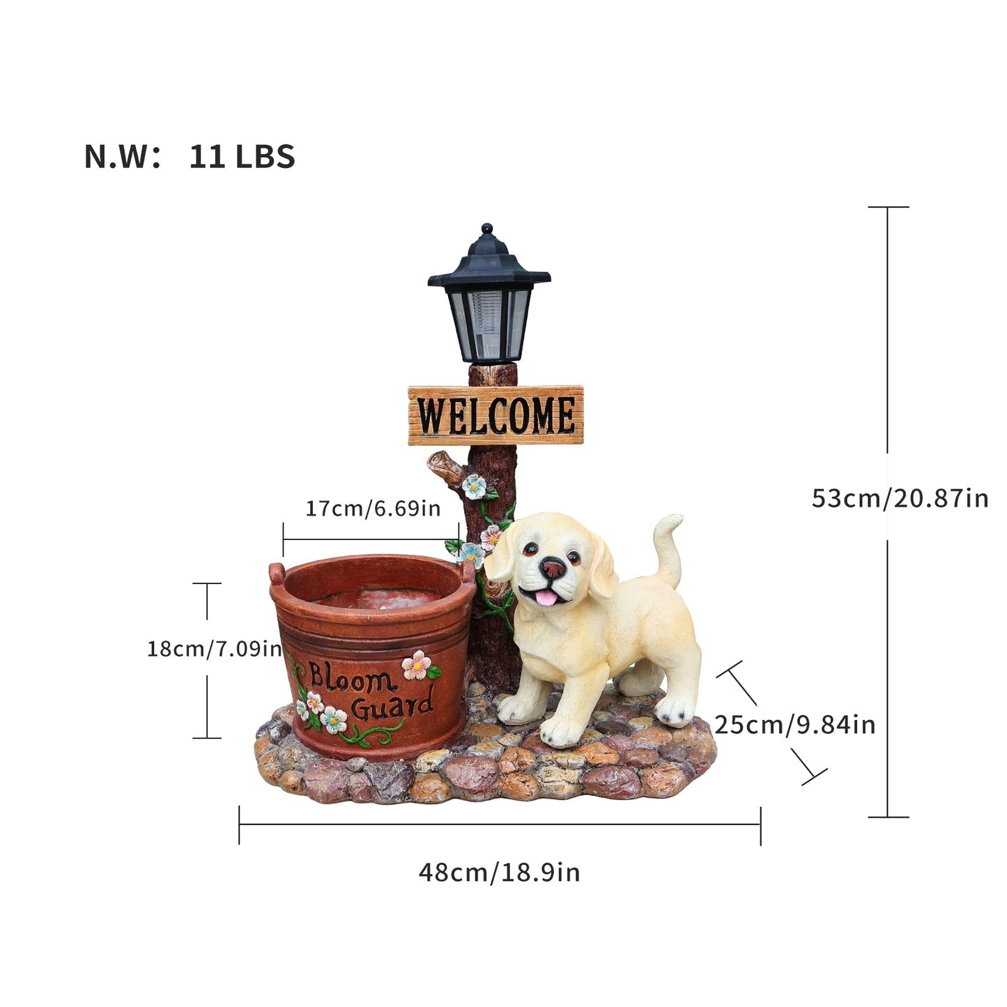 Labrador Puppy Solar Planter Garden Statue