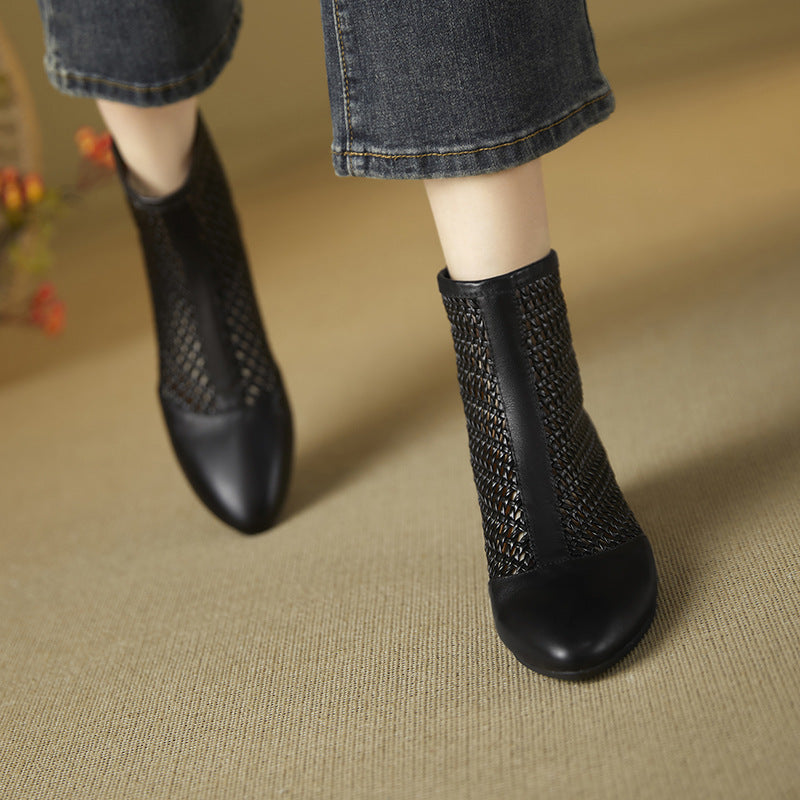 Retro-style Minimalist Elegant Cowhide Low-heeled Shoes With A Back Zipper For Women