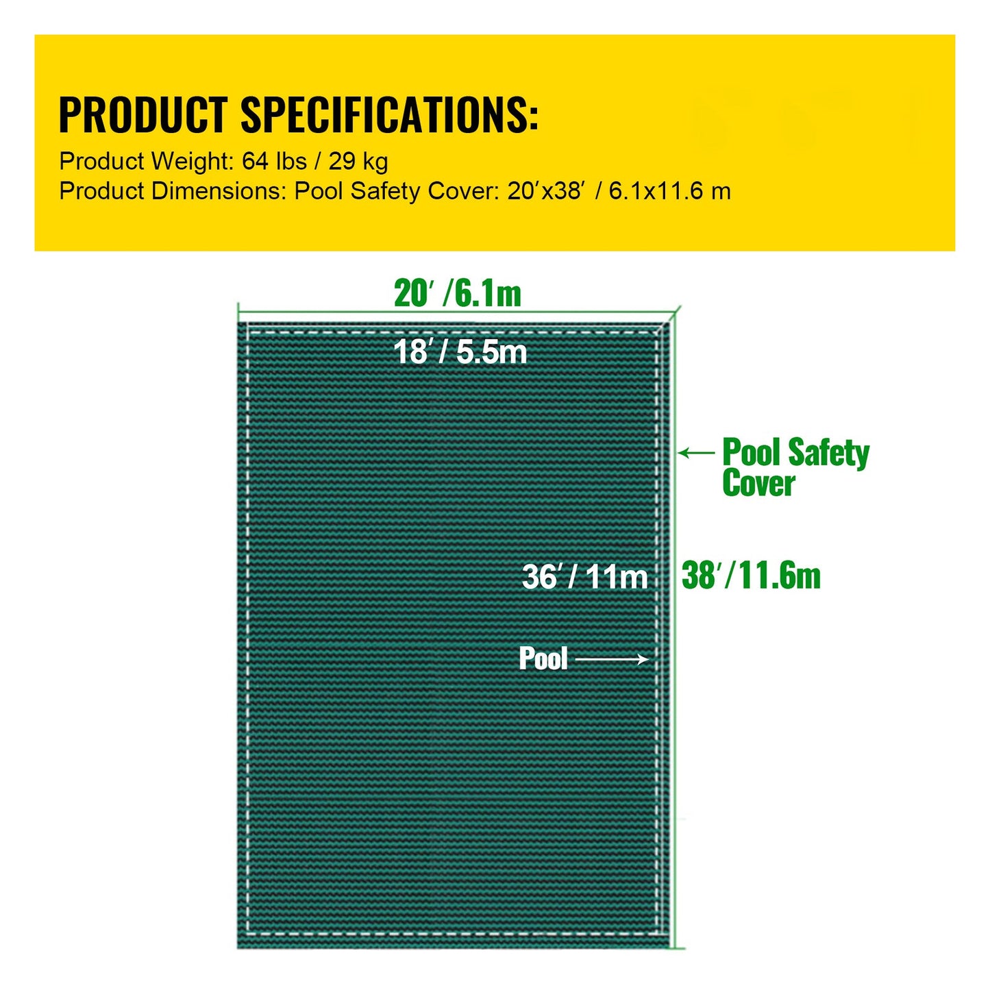 Pool Safety Cover Fits 20 x 38 ft Rectangle Inground Pools