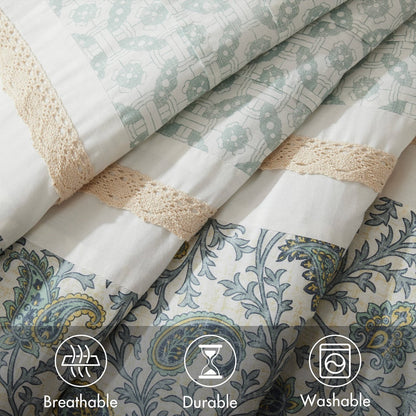 9 Piece Cotton Percale Comforter Set Aqua