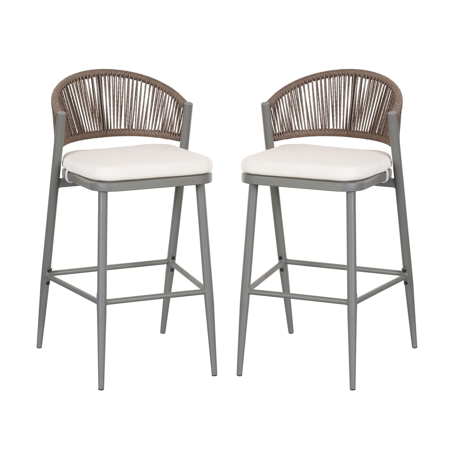 Outdoor Bar Height Metal Frame Counter Stools with Scallop-Shaped Backrest & Water-Resistant Cushions