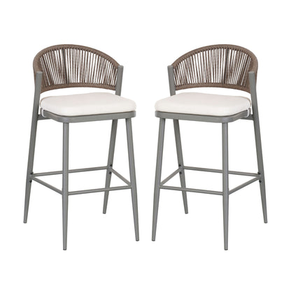 Outdoor Bar Height Metal Frame Counter Stools with Scallop-Shaped Backrest & Water-Resistant Cushions