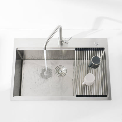Stainless Steel Kitchen Sink, 33”x22” Single Bowl, Overmount, Brushed Finish