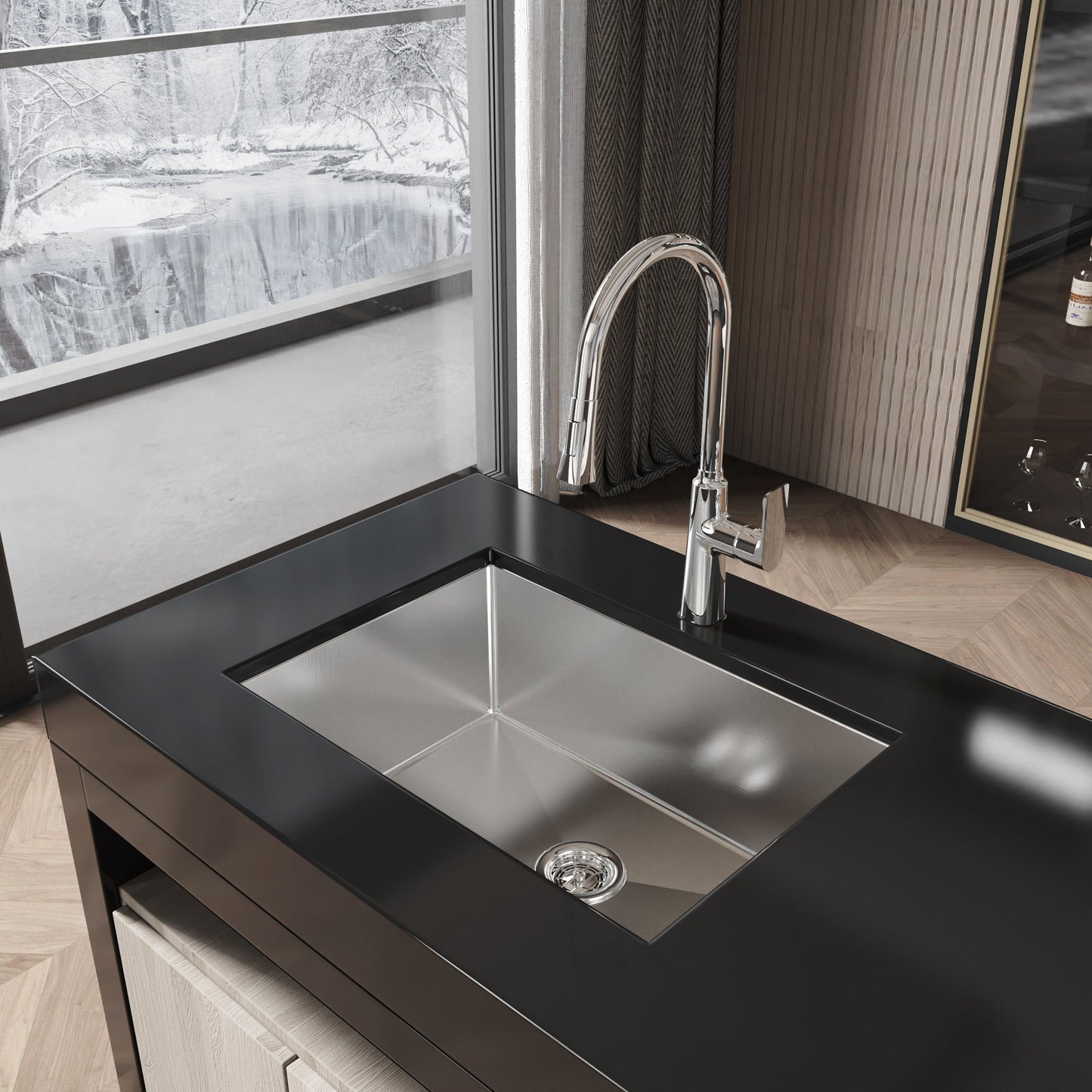 Stainless Steel Kitchen Sink, 27″x19″ Single Bowl, Undermount Handmade Sink in Brushed Nickel