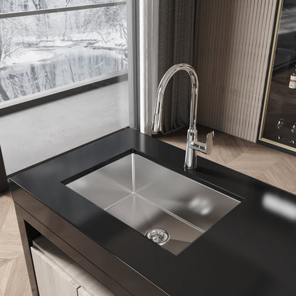 Stainless Steel Kitchen Sink, 27″x19″ Single Bowl, Undermount Handmade Sink in Brushed Nickel