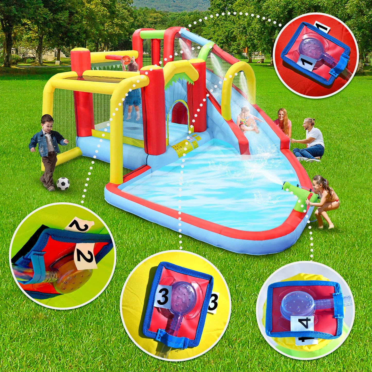7-in-1 Inflatable Slide Water Park and Garden Bouncer