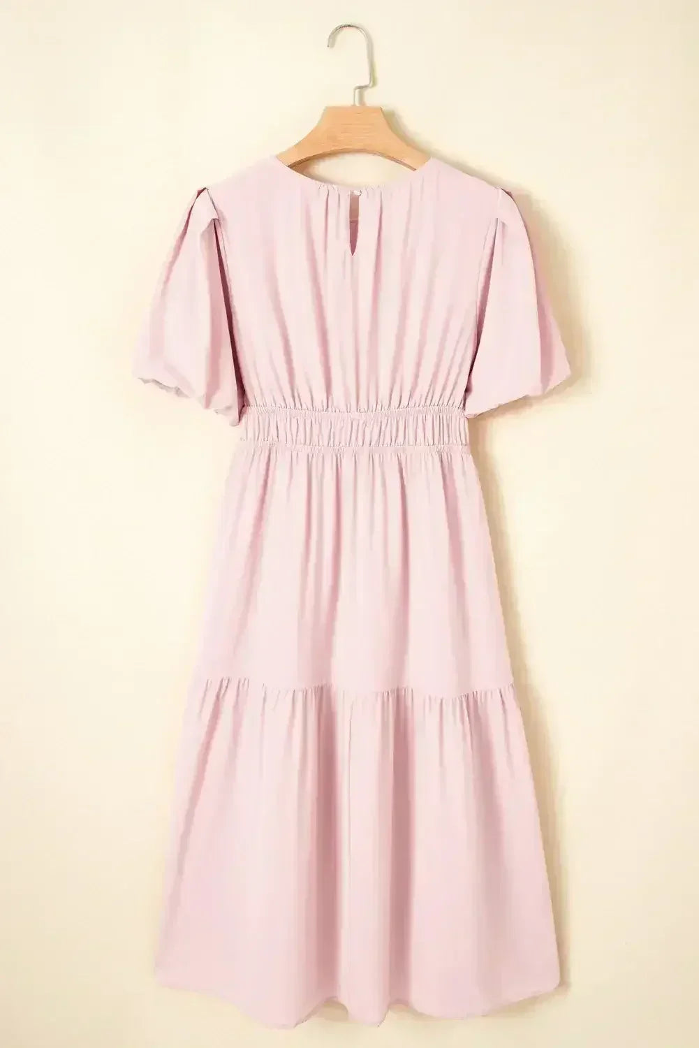 Light Blue Puff Sleeve High Waist Flowy Midi Dress