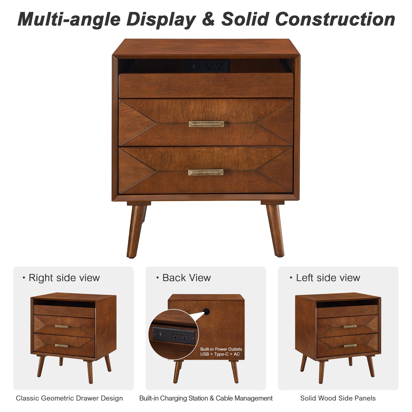 24" Nightstand with Charging Station and Two Drawers