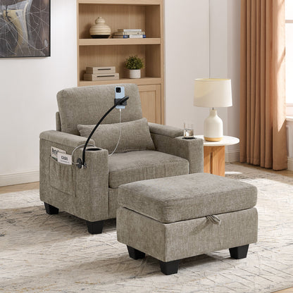 Single Sofa Recliner with Manually Adjustable Backrest - Brown