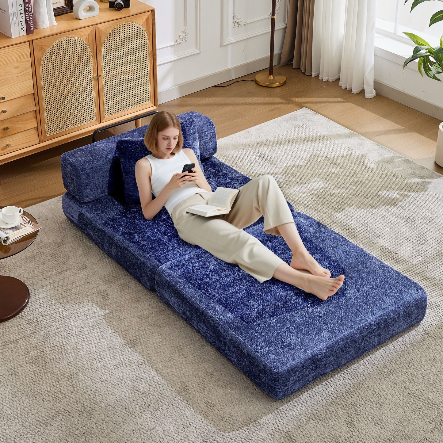 Convertible Floor Sofa Bed With Fixed Shape Frame For Living Room