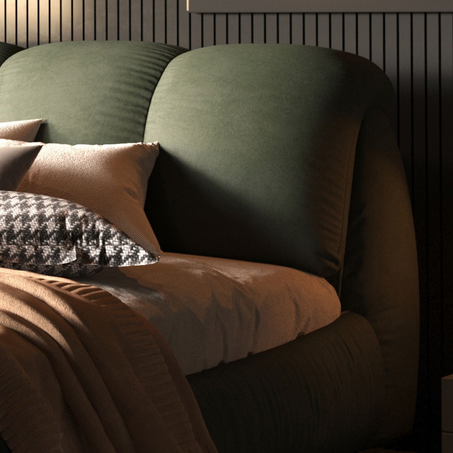 Luxury Upholstered Platform Bed With Oversized Padded Backrest And Solid Wood Frame