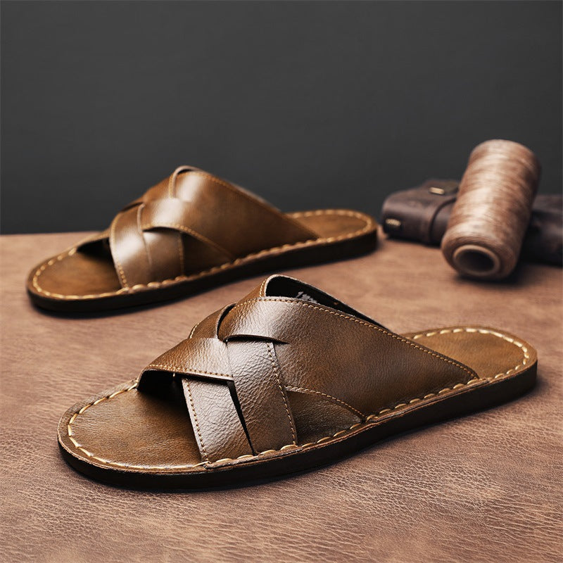 Western-style Flat-bottom Hollowed-out Large-size Slippers