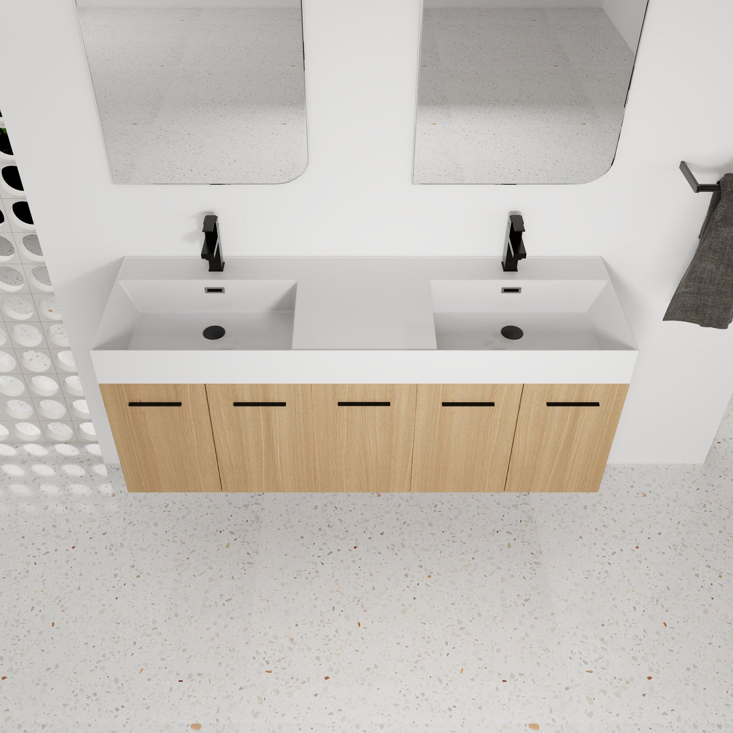 60" Floating Double Sink Bathroom Vanity with Extra-Large Storage