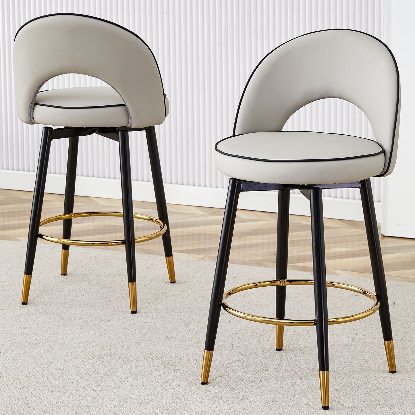 Modern Upholstered 360° Rotatable Bar Chair With Metal Legs For Dining Room (Set of 2)