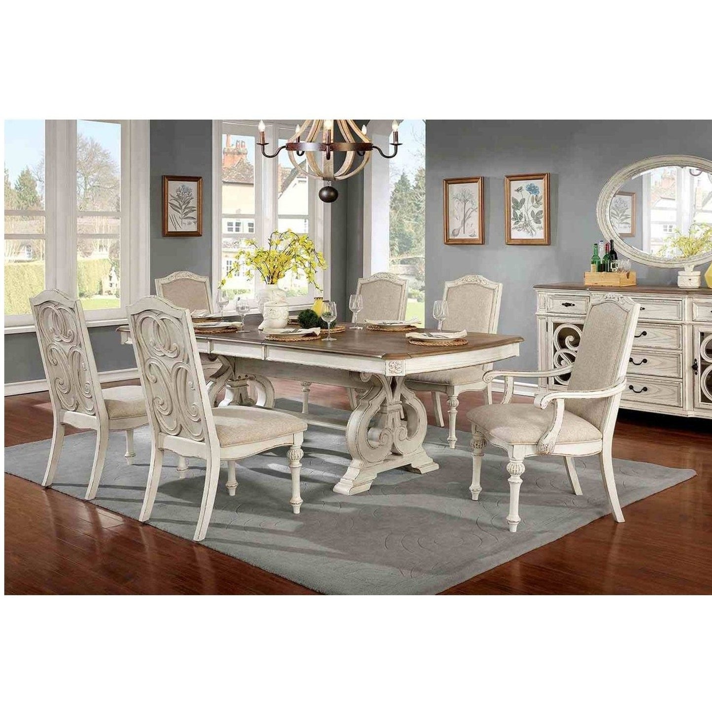 Rustic Dining Set With Table And Upholstered Chairs
