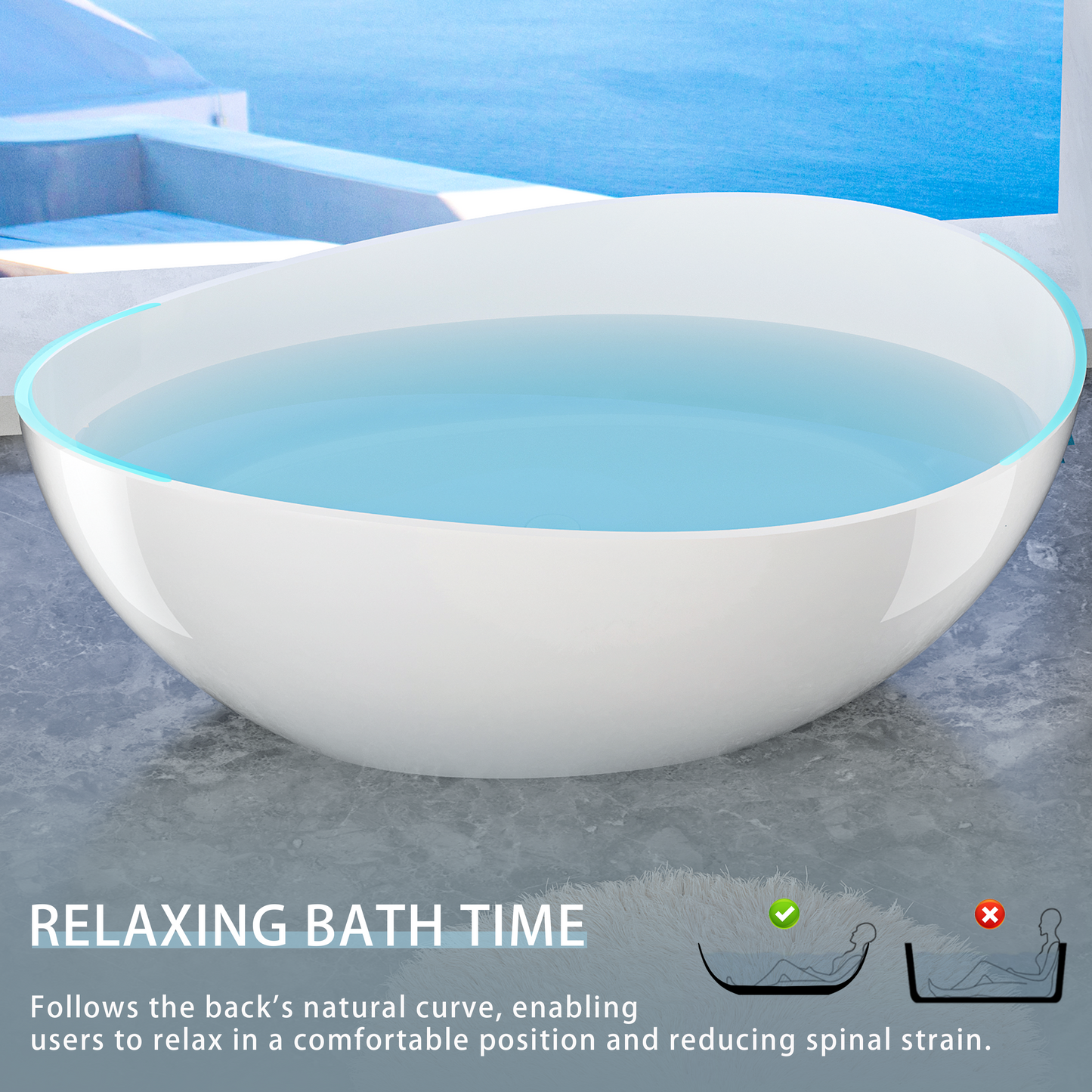 63" Freestanding Solid Surface Bathtub