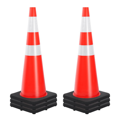 36" Heavy-Duty Traffic Cones with High-Visibility Reflective Collars - 4 Pack
