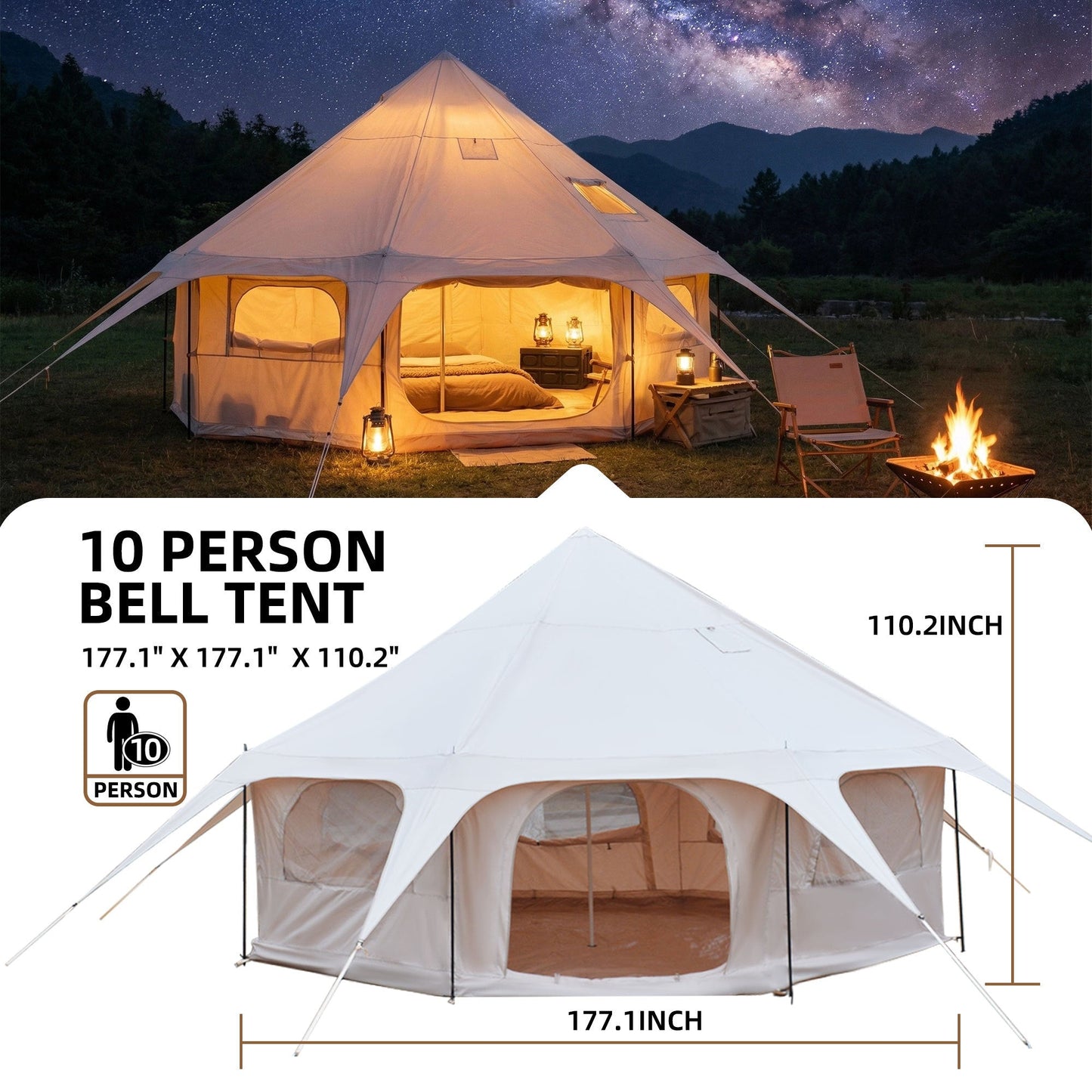 600D Oxford Bell Tent 14.8ft x 9.2ft with Stove Jack