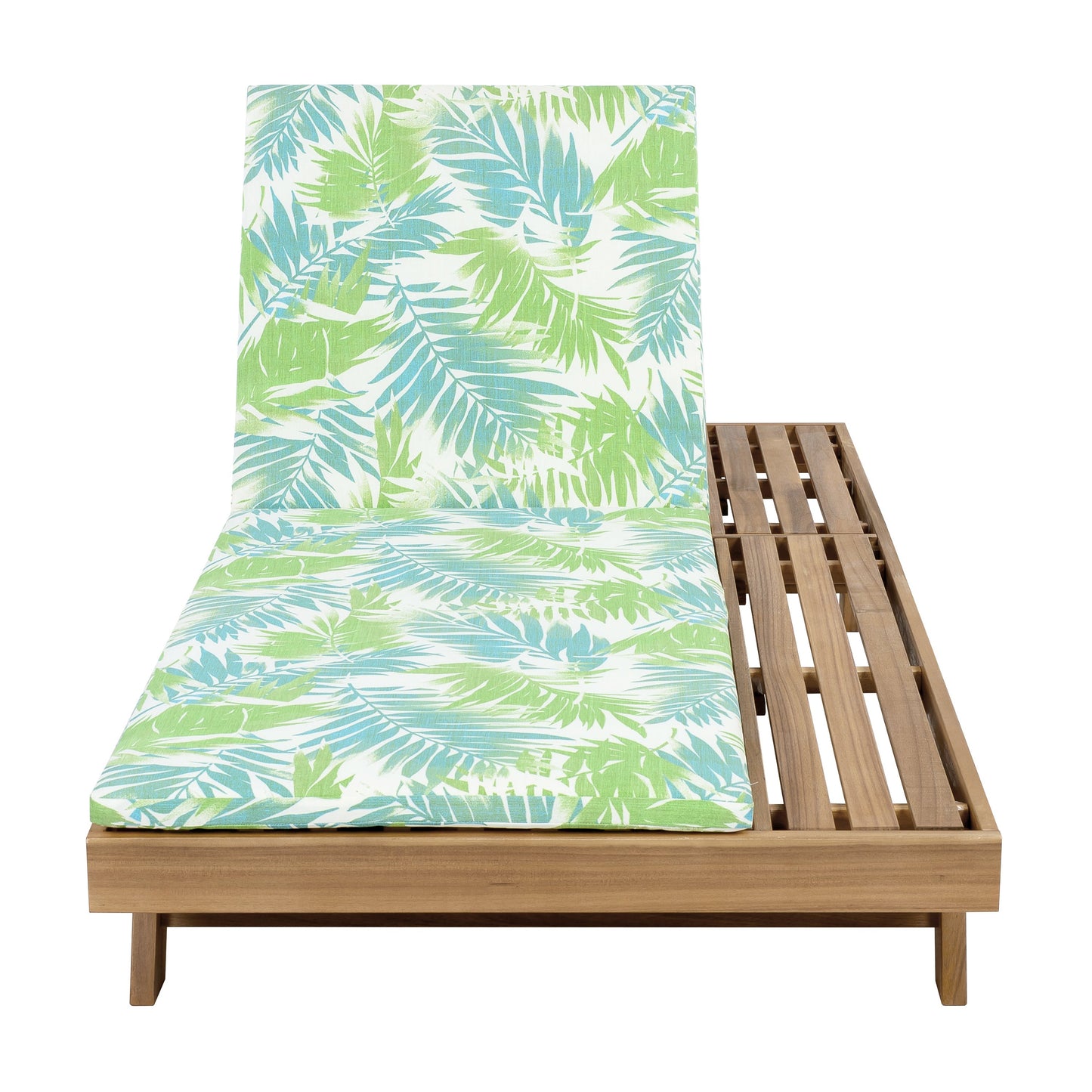 Lounge Chaise Set, Space Available On One Side, Acacia Wood In light brown With Water-Resistant Lounge Cushions (Leaf Coconut & 2 Inch Thick) – Matching Cream/Dark Grey Version Available
