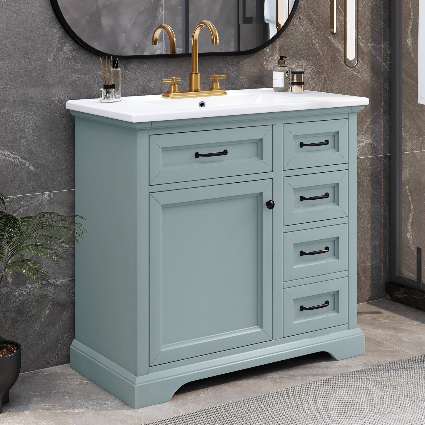 36" Bathroom Vanity with Ceramic Sink and Storage