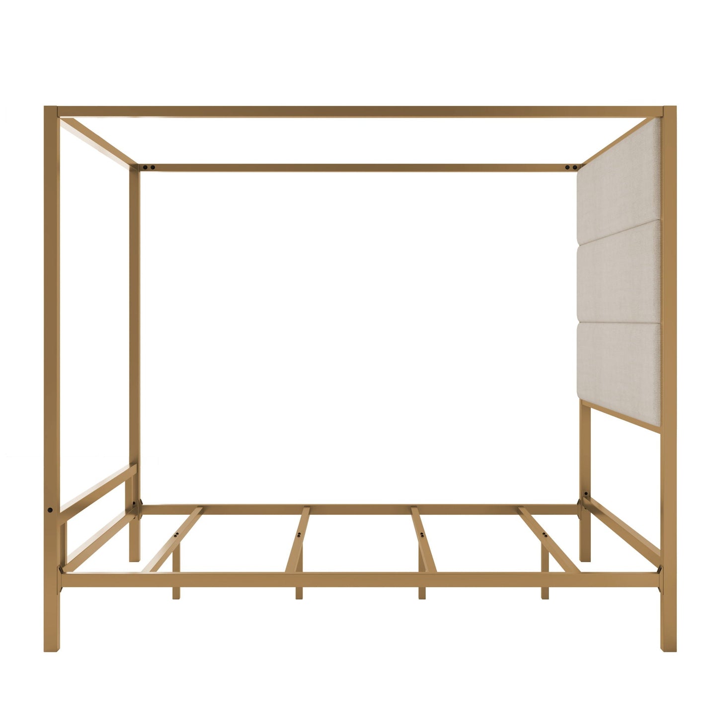 Canopy Bed With Tall Upholstered Headboard, 4 Poster Frame