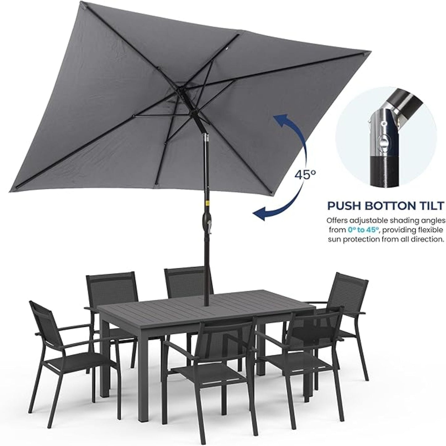 Rectangular Patio Umbrella With Crank Tilt, Polyester UV-Resistant Canopy