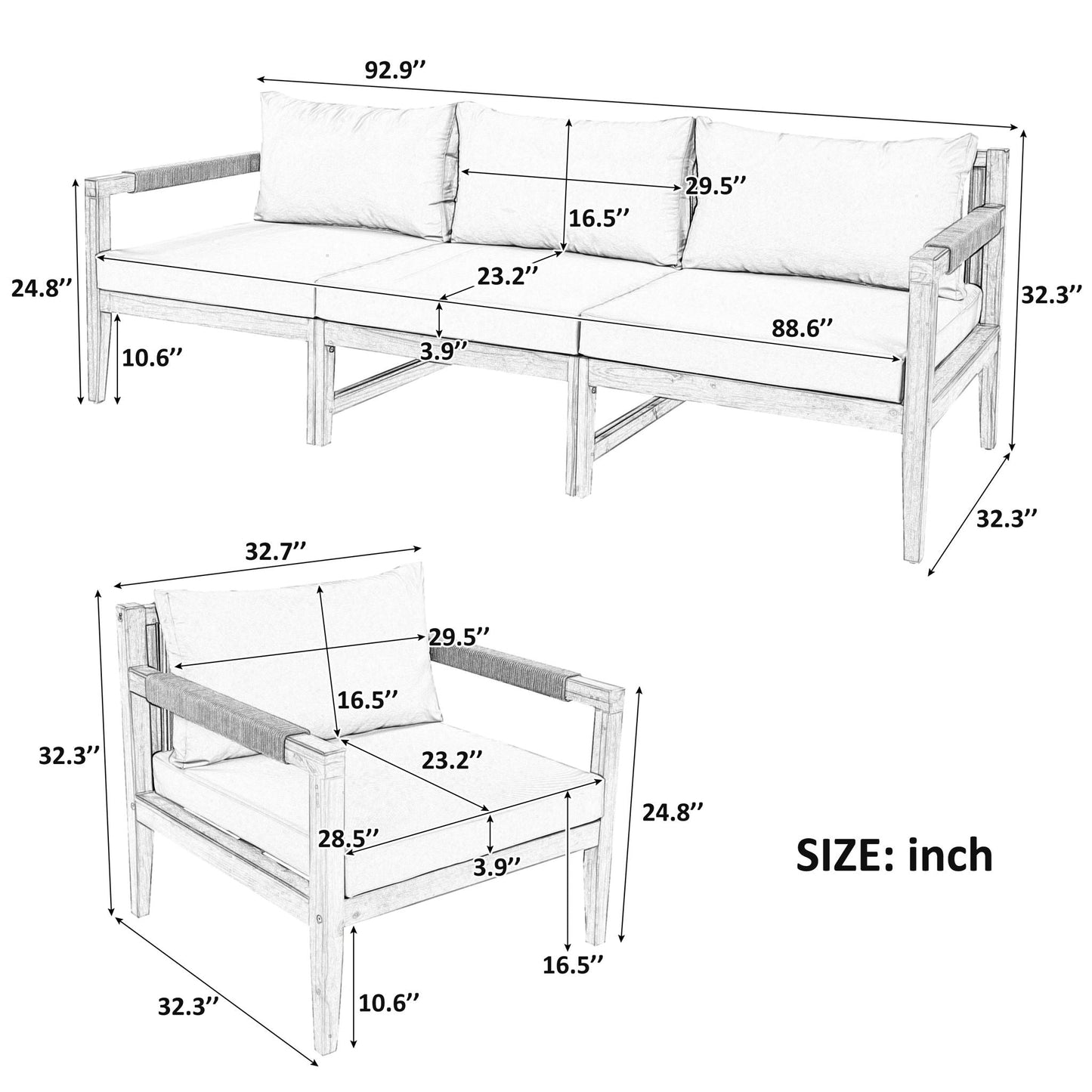 3 Piece Outdoor Sectional Sofa Set