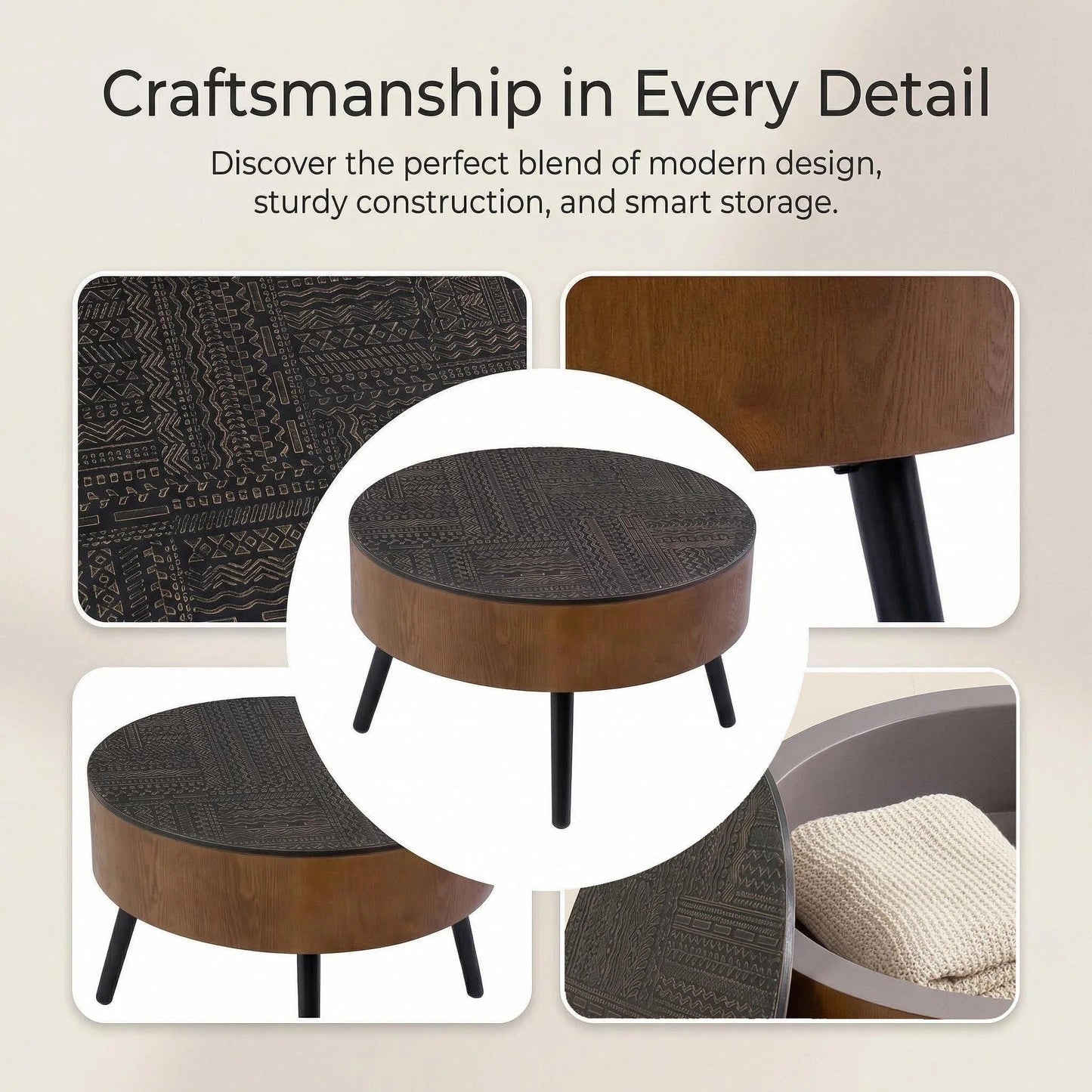 Round Coffee Table With Storage Function For Living Rooms