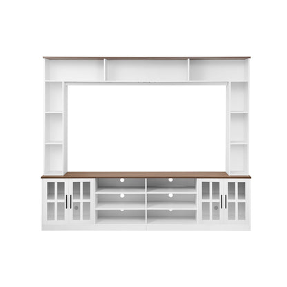 Wall Unit Entertainment Center With Bookshelves For TVs Up To 80", Tempered Glass Doors And Adjustable Shelves