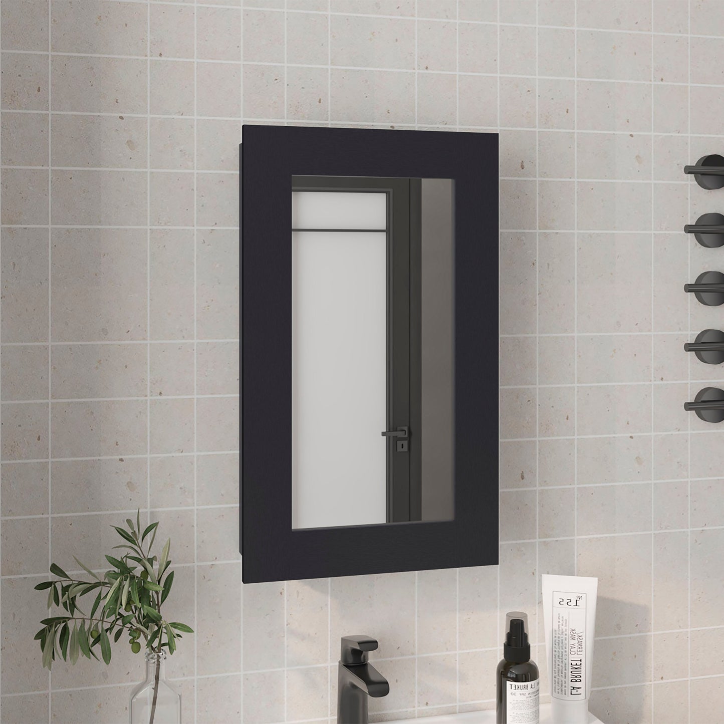 Medicine Cabinet 25.7" H, 1 Door, 3 Shelves, 1 Mirror