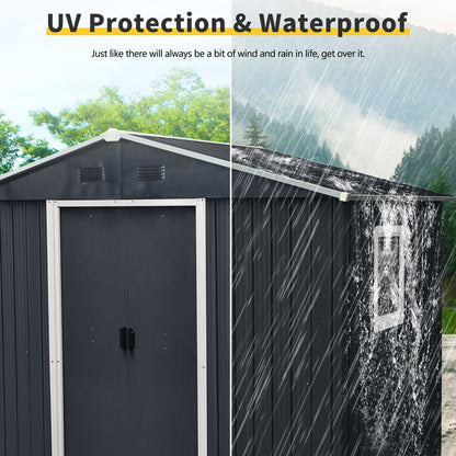 8Ft X 4Ft Outdoor Metal Storage Shed With Window And Metal Foundation For Backyard, Patio, Lawn