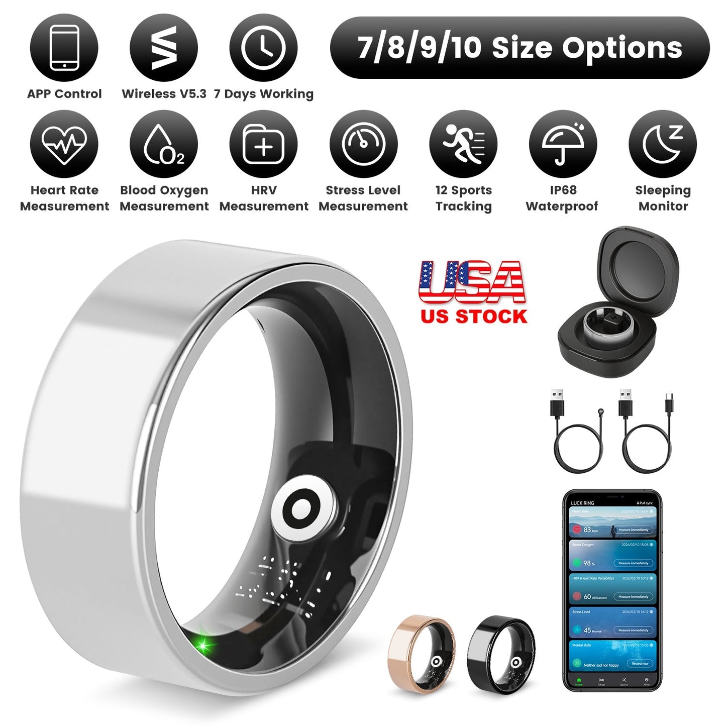 Smart Ring Health Tracker with Sleep & Fitness Monitoring