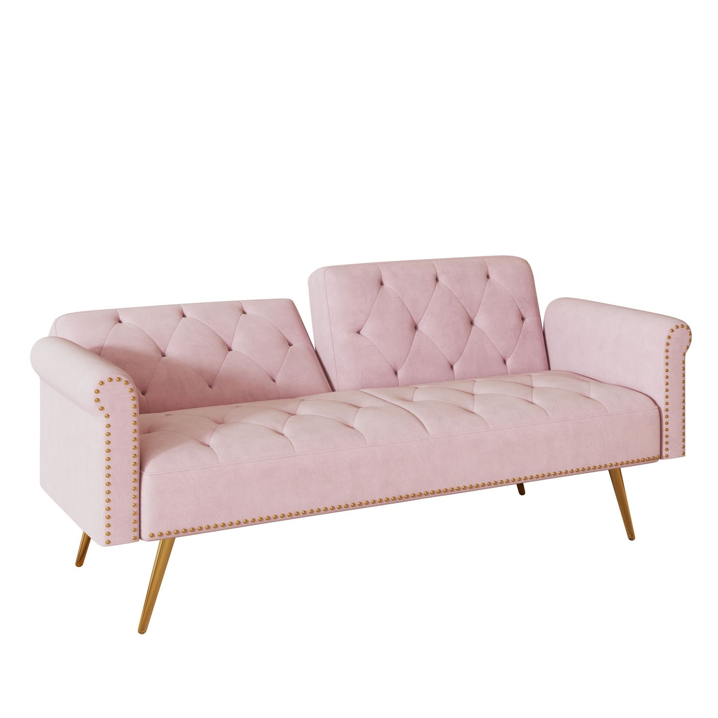 Luxurious Sofa Bed With Nail Head Trim And Matching Pillow
