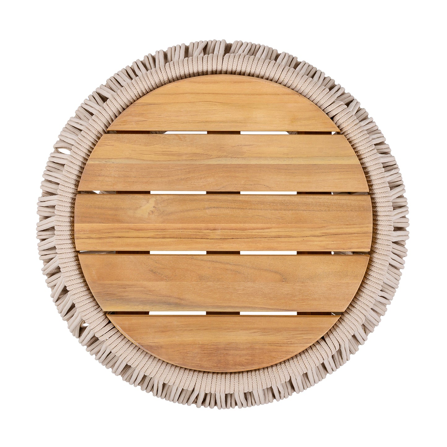 Acacia Wood Side Table with Beige Rope Base