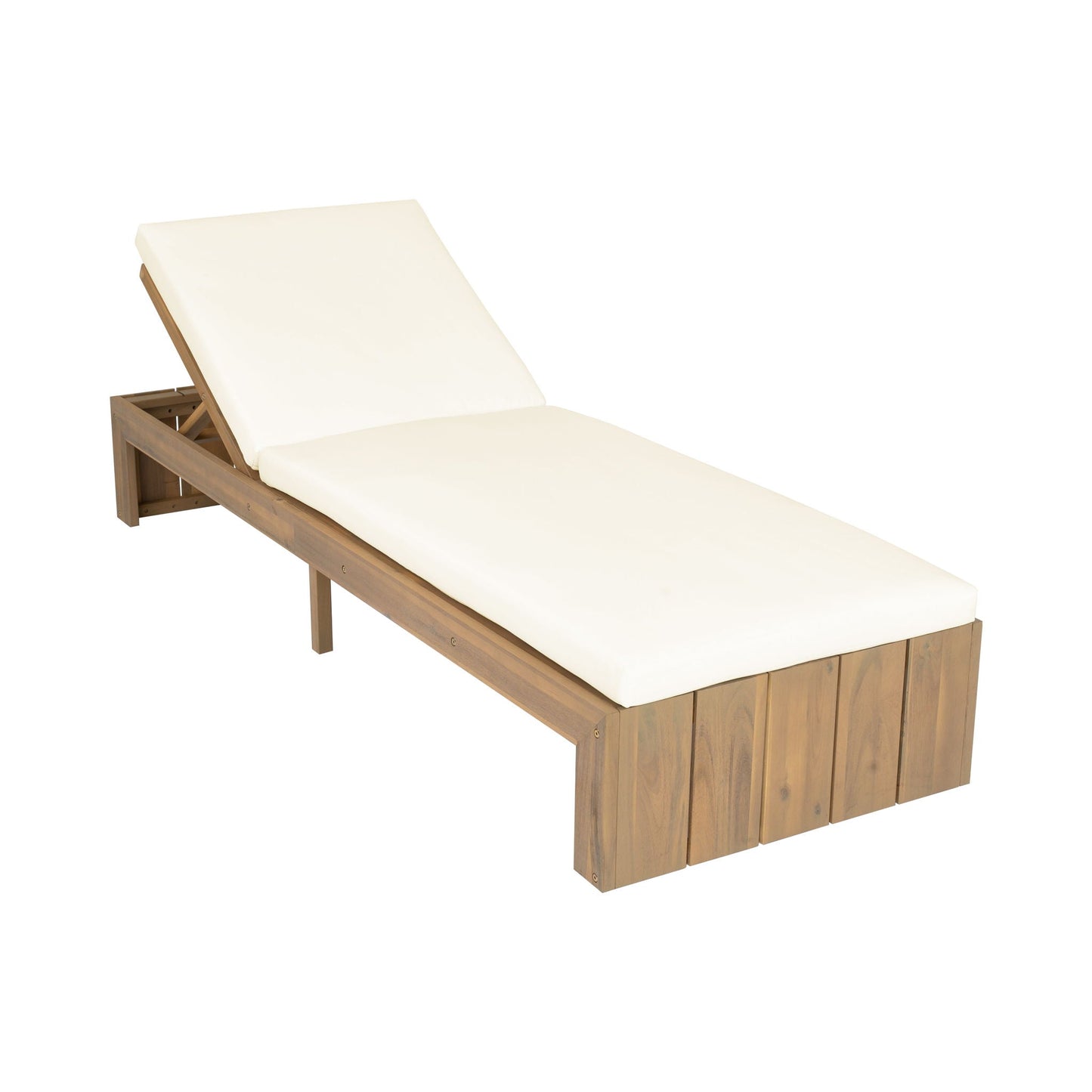 Adjustable Outdoor Chaise Lounge Patio Recliner - Beige / Light Teak