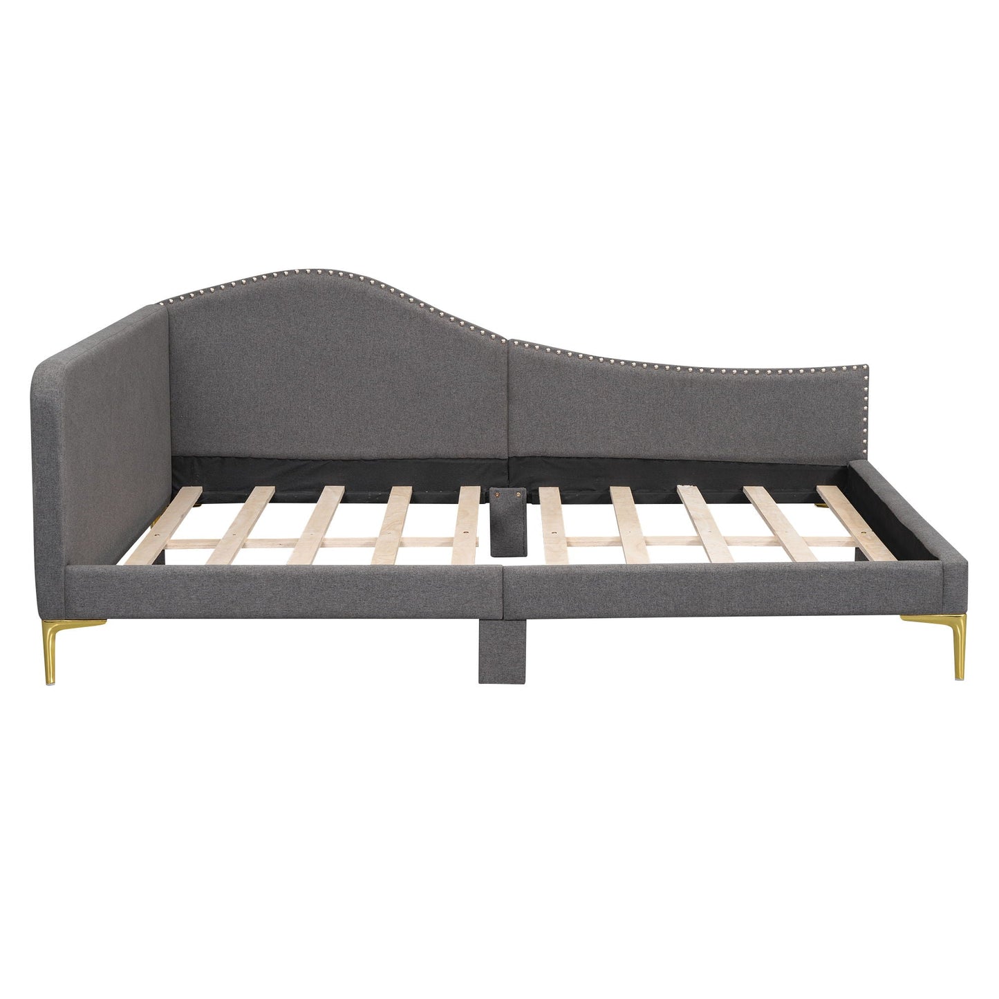 Upholstered Daybed With Headboard And Armrest, Support Legs