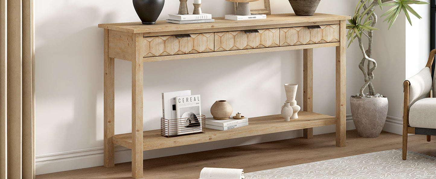 U_Style 58.3'' Fir Veneer Entryway Table with Honeycomb-patterned Fronts
