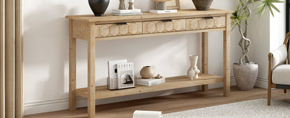 U_Style 58.3'' Fir Veneer Entryway Table with Honeycomb-patterned Fronts
