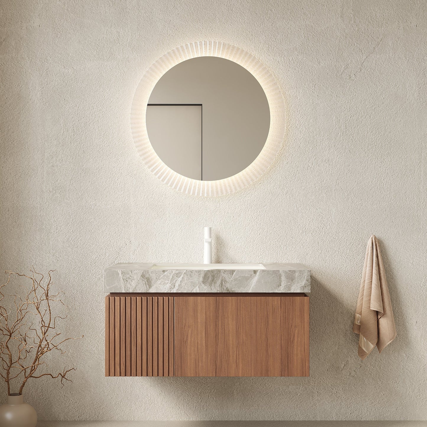MURI 36" Bathroom Vanity & Sink, Floating Plywood Storage Cabinet with Drawer & Door