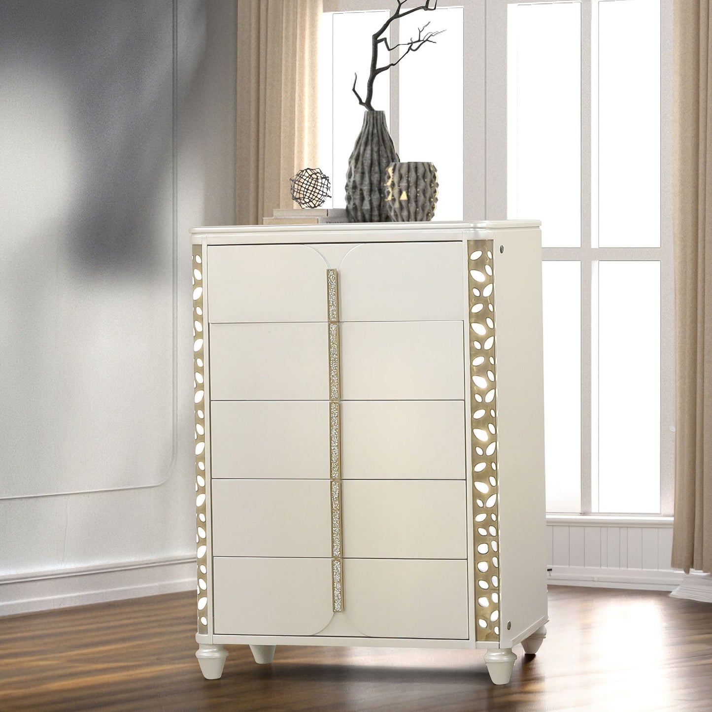 Cinderella - Chest With LED Accents And 5 Storage Drawers - Beige
