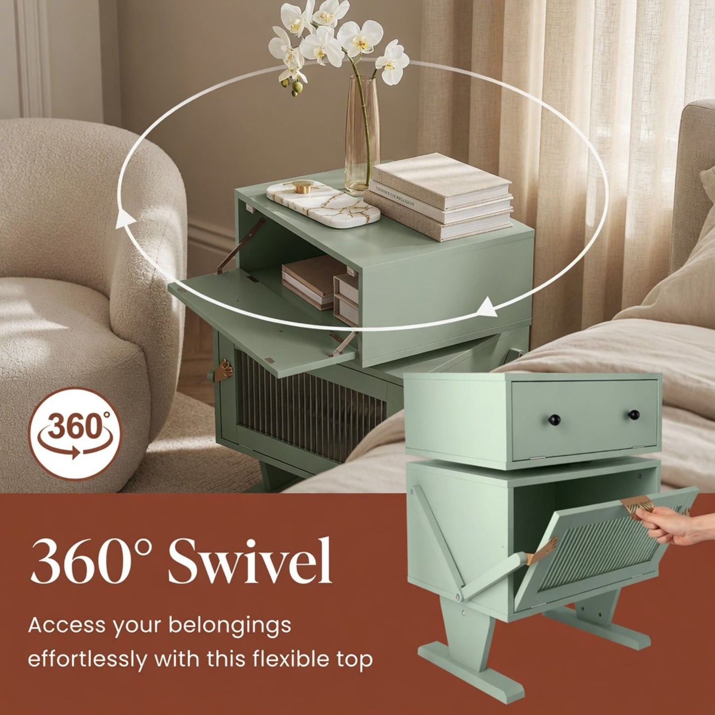 Robot LED Nightstand With 360° Rotating Drawer