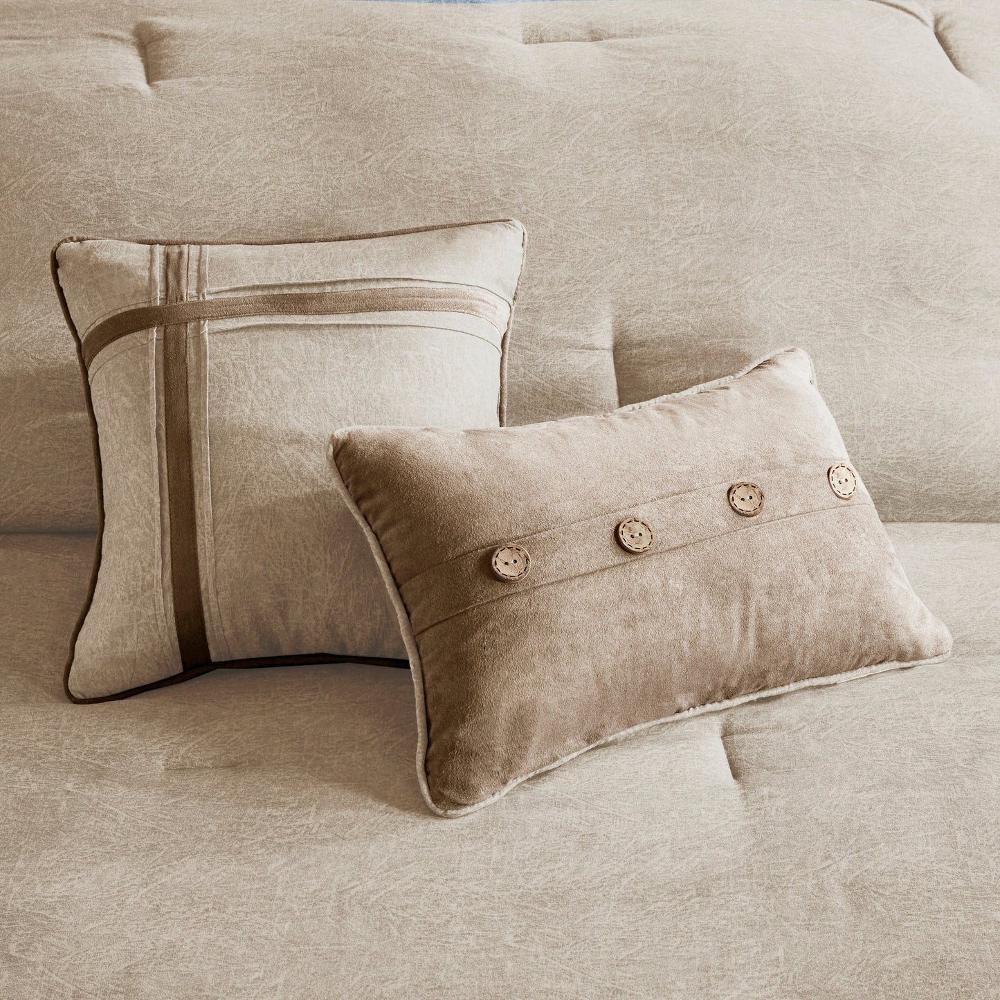 7 Piece Faux Suede Comforter Set Tan California King