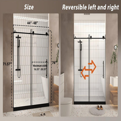 Frameless Shower Door, Smooth Sliding Tracks