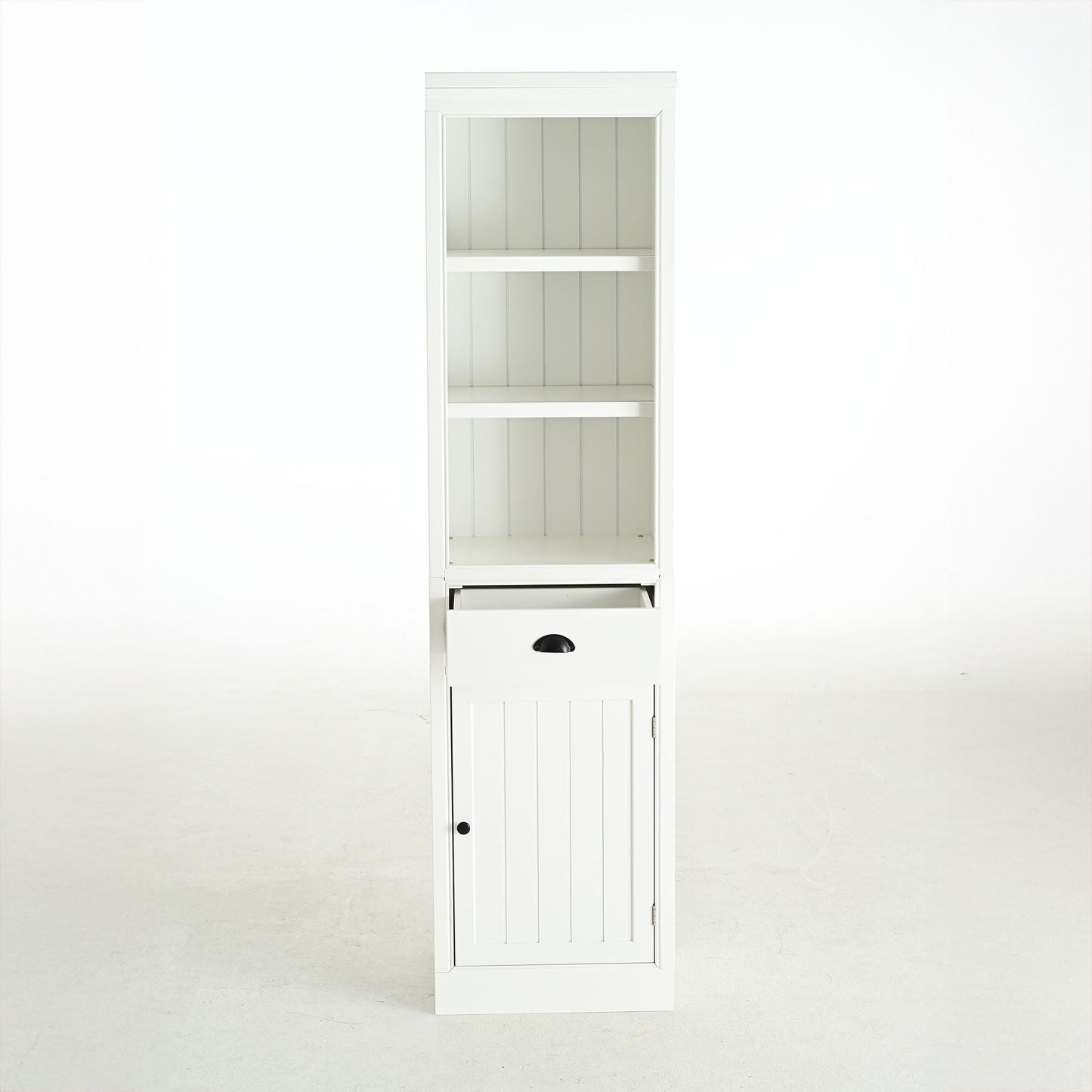 Retro Style 75'' Tall Display Shelf With Cabinet For Hallways Living Room Kitchen - White