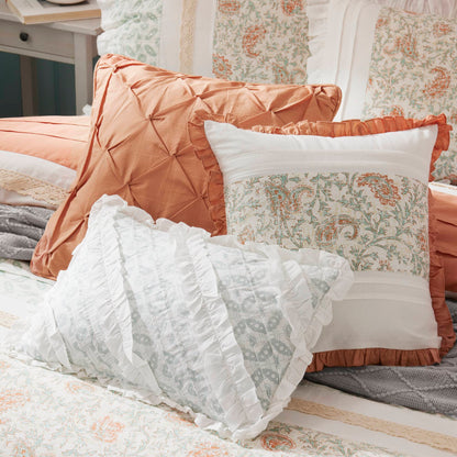9 Piece Cotton Percale Comforter Set Coral Queen