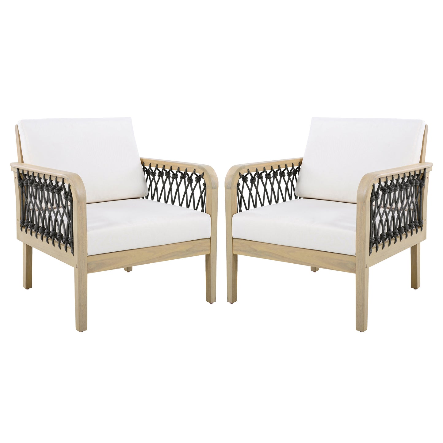 Outdoor Acacia Wood Club Chair with Handwoven Rope (Set of 2)
