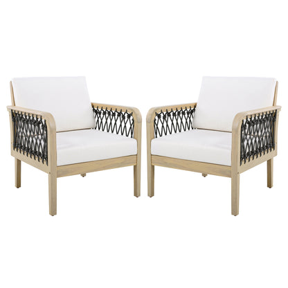 Outdoor Acacia Wood Club Chair with Handwoven Rope (Set of 2)