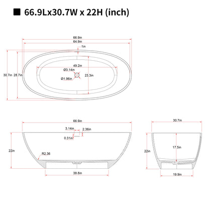 67" Freestanding Bathtub with Pop-up Drain