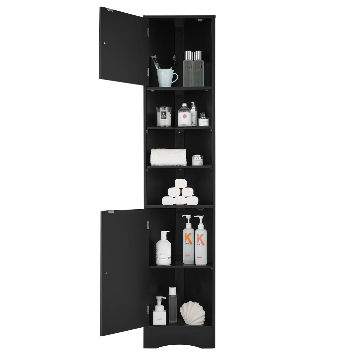 Multi-Functional Corner Cabinet Tall Bathroom Storage Cabinet with Two Doors and Adjustable Shelves, Open Shelf
