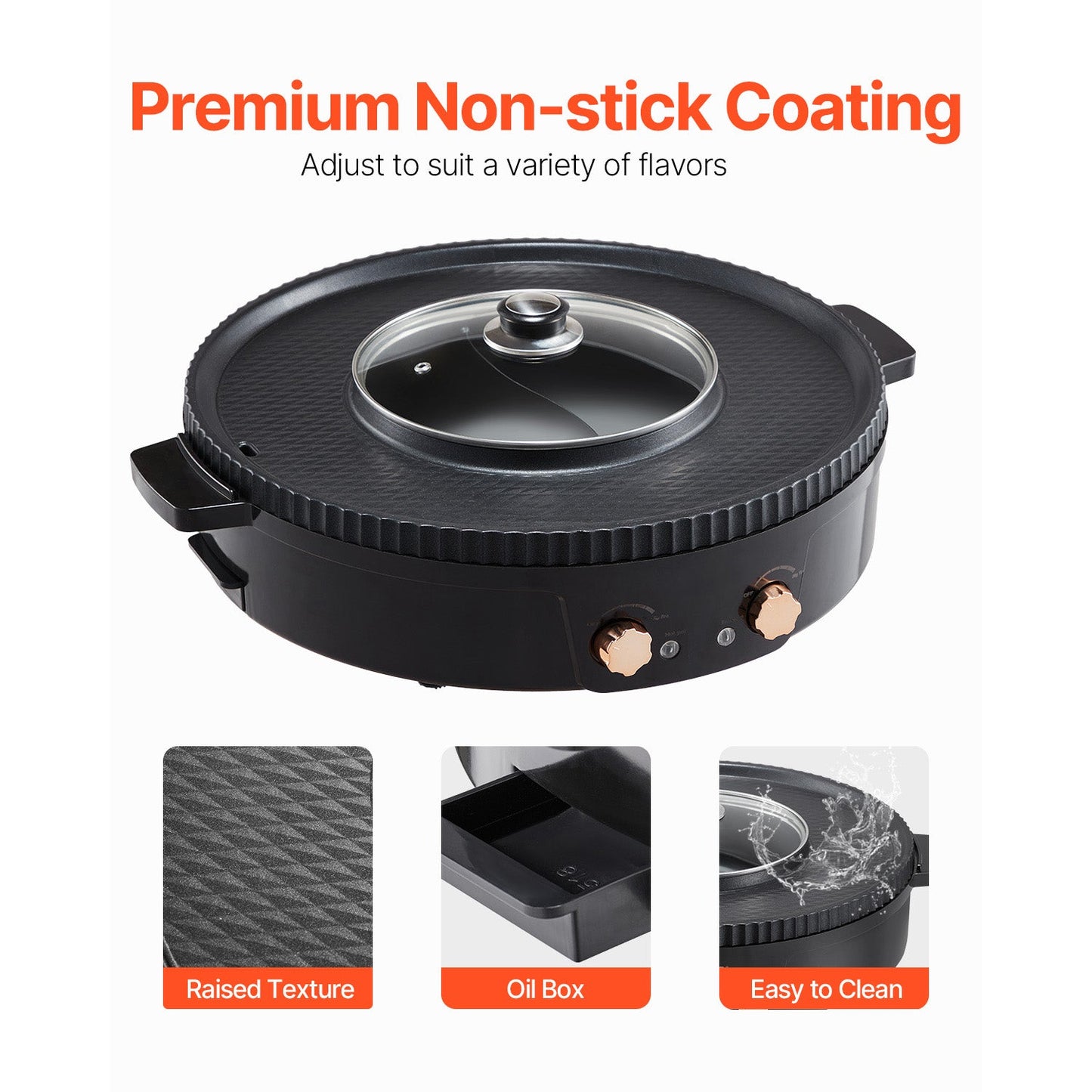 Hot Pot with Grill 1800W 2-in-1 Electric Smokeless Grill Hot Pot for 2-8 People